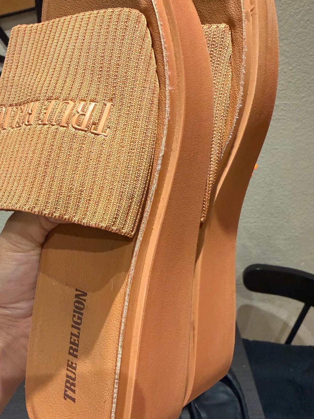 True Religion Tan Ribbed Slide Mules with Embroidered Logo - Picture 5 of 7